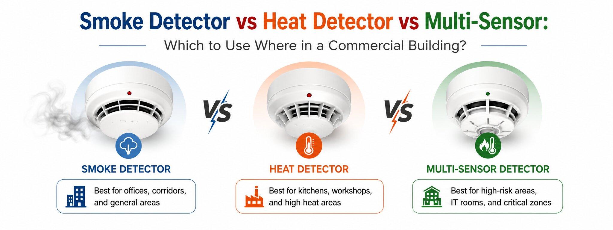 Smoke Detector vs Heat Detector vs Multi-Sensor: Which to Use Where in a Commercial Building