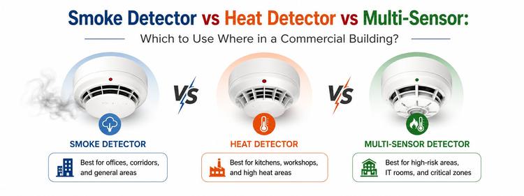 Smoke Detector vs Heat Detector vs Multi-Sensor: Which to Use Where in a Commercial Building