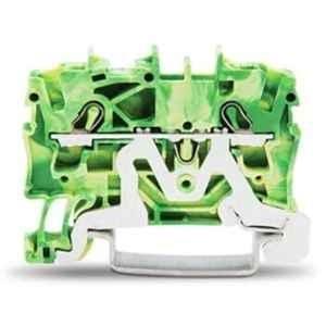 Wago 2.5 Sqmm Green & Yellow 2-Conductor Ground Terminal Block for Push-In Cage Clamp, 2002-1207