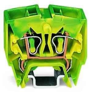 Wago 2.5 Sqmm Green & Yellow 4-Conductor Mini Rail-Mount Centre Marking Terminal Block for Cage Clamp, 264-727