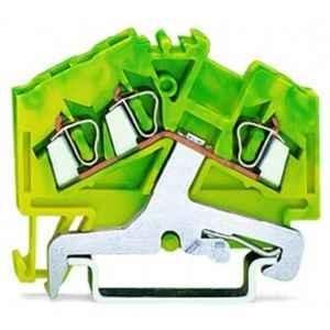 Wago 2.5 Sqmm Green & Yellow 3-Conductor Ground Centre Marking Terminal Block for Cage Clamp, 280-637