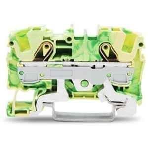 Wago 6 Sqmm Green & Yellow 2-Conductor Ground Terminal Block for Push-In Cage Clamp, 2006-1207
