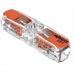 Wago 4 Sqmm Transparent 2-Conductor Inline splicing Connector with Levers & Housing Cover, 221-2411