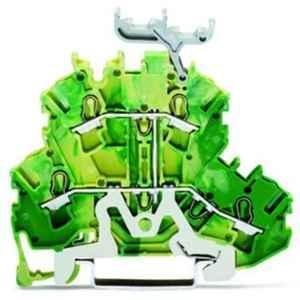 Wago 2.5 Sqmm Green & Yellow 4-Conductor Ground Double-Deck Terminal PE Block with Marker Carrier for Push-in Cage Clamp, 2002-2237