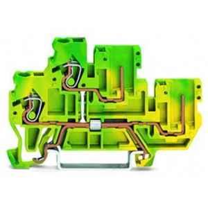 Wago 2.5 Sqmm Green & Yellow 2 Conductor Cage Clamp Double-Deck Carrier Ground PE Terminal Block, 870-107