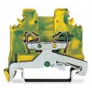 Wago 2.5 Sqmm Green & Yellow 2-Conductor Lateral Marker Slots Ground Terminal Block for Cage Clamp, 280-107