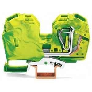 Wago 35 Sqmm 2 Conductor Green & Yellow Ground Terminal Block with Integrated End Plate, 285-637