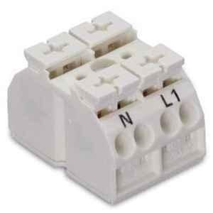 Wago 4 Sqmm White 2 Pin 2 Pole 4-Conductor Chassis-Mount Terminal Strip without Ground Contact N-L1 for 3mm Screw & Nut, 862-2652