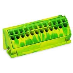 Wago 75x30mm Green & Yellow Ground Busbar Terminal Block for 10x3mm Push-in Cage Clamp, 812-100