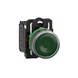 Schneider Electric Harmony XB5 1NO+1NC Plastic Green Flush Illuminated Spring Return Push Button, XB5AW33B5