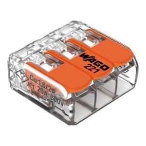 Wago 4 Sqmm Transparent Splicing Connector with Levers Housing for All 3-Conductor, 221-413
