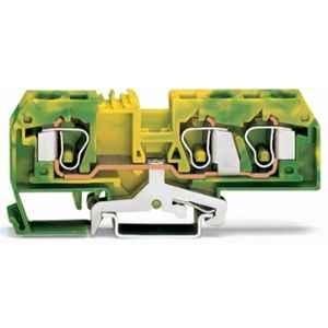 Wago 10 Sqmm DIN-rail Center Marking Green & Yellow Cage Clamp 3-Conductor Ground Terminal Block, 284-687