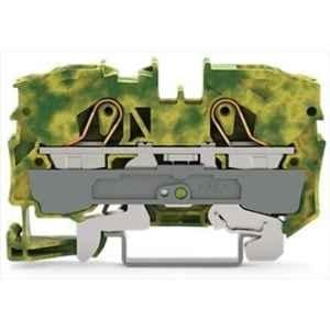 Wago 10 Sqmm Green & Yellow 2-Conductor Ground Terminal Block for Push-In Cage Clamp, 2010-1207