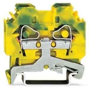 Wago 6 Sqmm Green & Yellow 2-Conductor Lateral Marker Slots Ground Terminal Block for Cage Clamp, 282-107