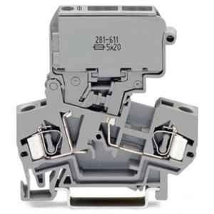 Wago 4 Sqmm Gray 2-Conductor Cage Clamp Terminal Block with 5x20mm Miniature Metric & Pivoting Fuse without Blown Fuse, 281-611
