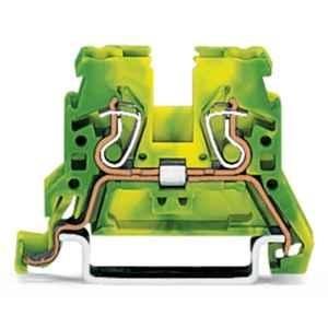 Wago 2.5 Sqmm DIN-rail Lateral Marker Slot Green & Yellow Cage Clamp 2-Conductor Ground Terminal Block, 870-907