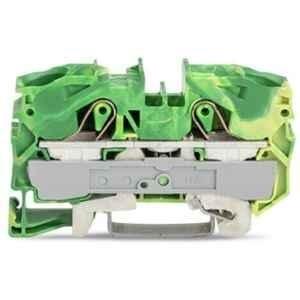 Wago 16 Sqmm Green & Yellow 2-Conductor Ground Terminal Block for Push-In Cage Clamp, 2016-1207