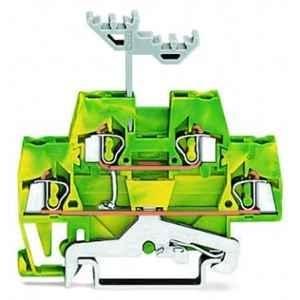 Wago 2.5 Sqmm Green & Yellow 4-Conductor Ground Double-Deck Terminal Block with Internal Commoning for Cage Clamp, 280-517