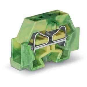 Wago 4 Sqmm 1P Green & Yellow Cage Clamp 2-Conductor Terminal Block with Fixing Flange, 262-307